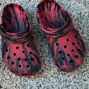 CROCS Kids Red and Black Slippers